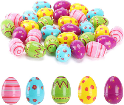 Plastic Easter Eggs, 30 Pack, 3'' Tall, Printed Plastic Easter Eggs, Plastic Easter Eggs Bulk, Easter Eggs Empty, Plastic Eggs Fillable, Easter Basket Fillers, Empty Easter Egg