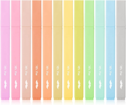 Aesthetic Highlighters, 12 pcs, Chisel Tip, Macaron Colors, Cute Highlighters Assorted Colors, Bible Highlighters and Pens No Bleed, No Bleed Highlighters for Bible Pages No Bleed