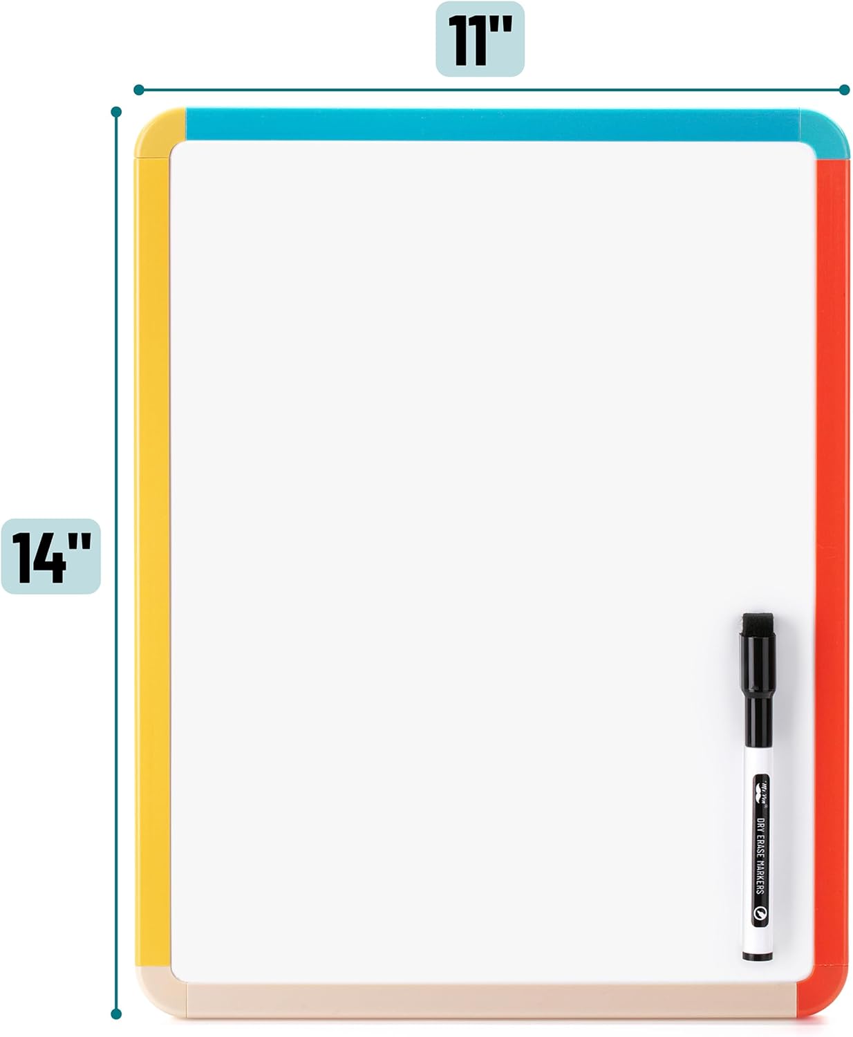 Dry Erase Board, 14” x 11” with a Black Dry Erase Marker, Colorful Frame, Small White Board, White Board for Kids, White Board for Students, Dry Erase Board, Mini White Board