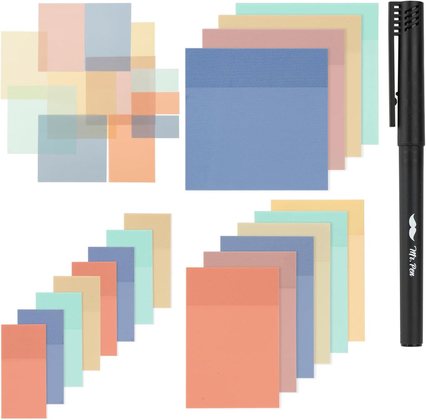Mr. Pen- Transparent Sticky Notes, 18 Pads, 900 Sheets with Pen