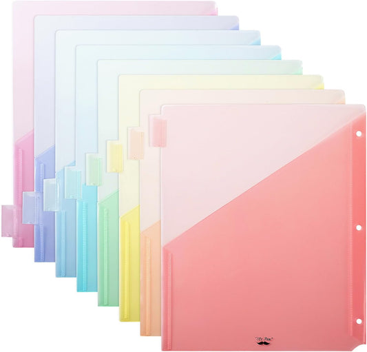 Binder Dividers with Pockets and Tabs, 8-Tab, Pastel Colors, Dividers for 3 Ring Binder with Pockets, Pocket Dividers for 3 Ring Binder with Tabs, Binder Dividers with Tabs and Pockets