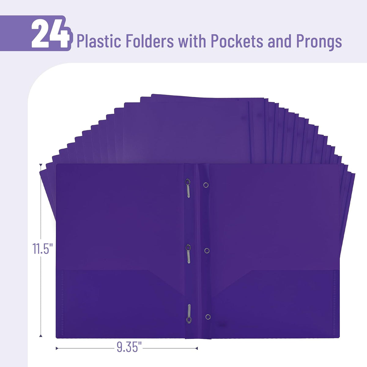 Mr. Pen- Plastic Folders with Pockets and Prongs, 24 Pack, Letter Size, Purple
