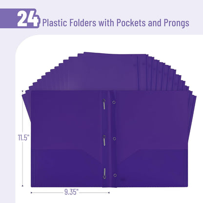 Mr. Pen- Plastic Folders with Pockets and Prongs, 24 Pack, Letter Size, Purple
