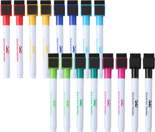 Mr. Pen- Dry Erase Markers with Eraser Cap, 16 Pack with 1 Whiteboard Eraser, Fine Tip