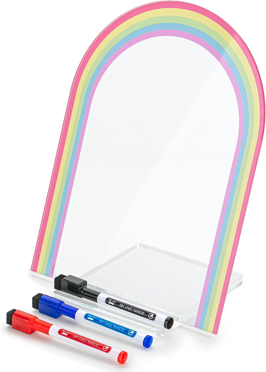 Mr. Pen- Clear Acrylic Board with Stand, 11.8" x 9", 3 Markers, Rainbow Theme, Clear Dry Erase Board for Desk