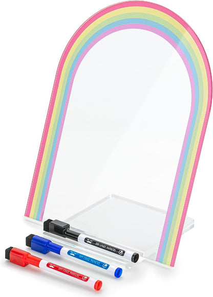 Mr. Pen- Clear Acrylic Board with Stand, 11.8" x 9", 3 Markers, Rainbow Theme, Clear Dry Erase Board for Desk