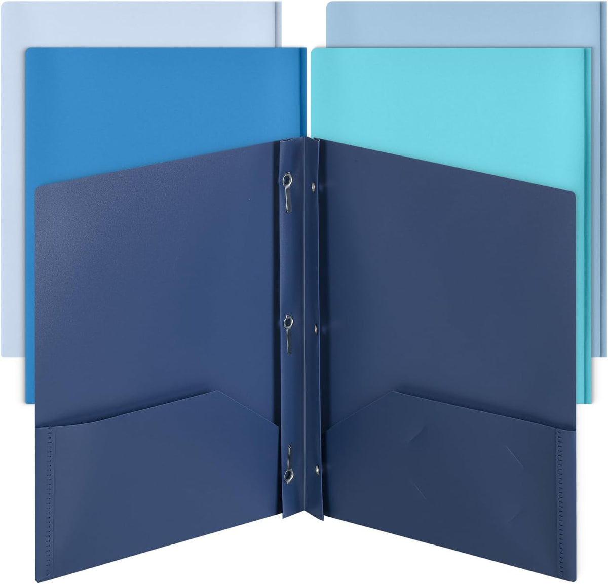 Mr. Pen- Plastic Folders with Pockets and Prongs, 5 Pack, Letter Size, Blue Shades