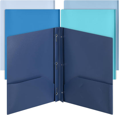 Mr. Pen- Plastic Folders with Pockets and Prongs, 5 Pack, Letter Size, Blue Shades