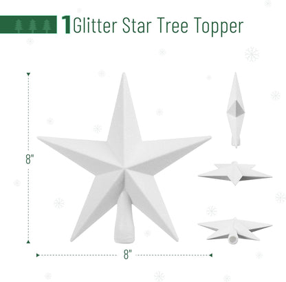 Mr. Pen- Glitter Star Tree Topper, 8-Inch, White Star Christmas Tree Topper Star, Christmas Tree Star Topper
