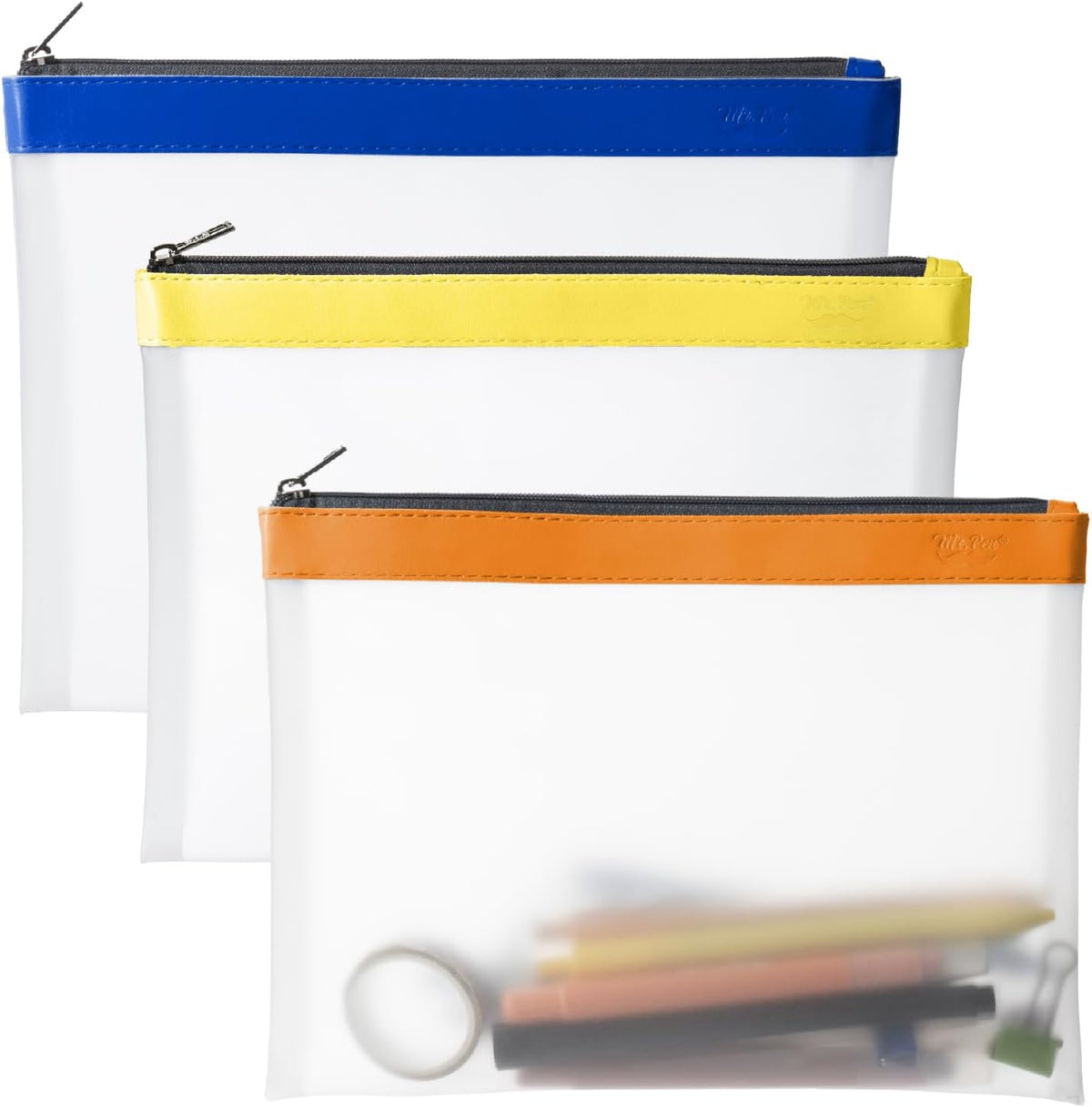Mr. Pen- Clear Pencil Pouch, 3 Pack, Durable TPU Material, Large Water-Resistant Pencil Bags with Smooth Zipper