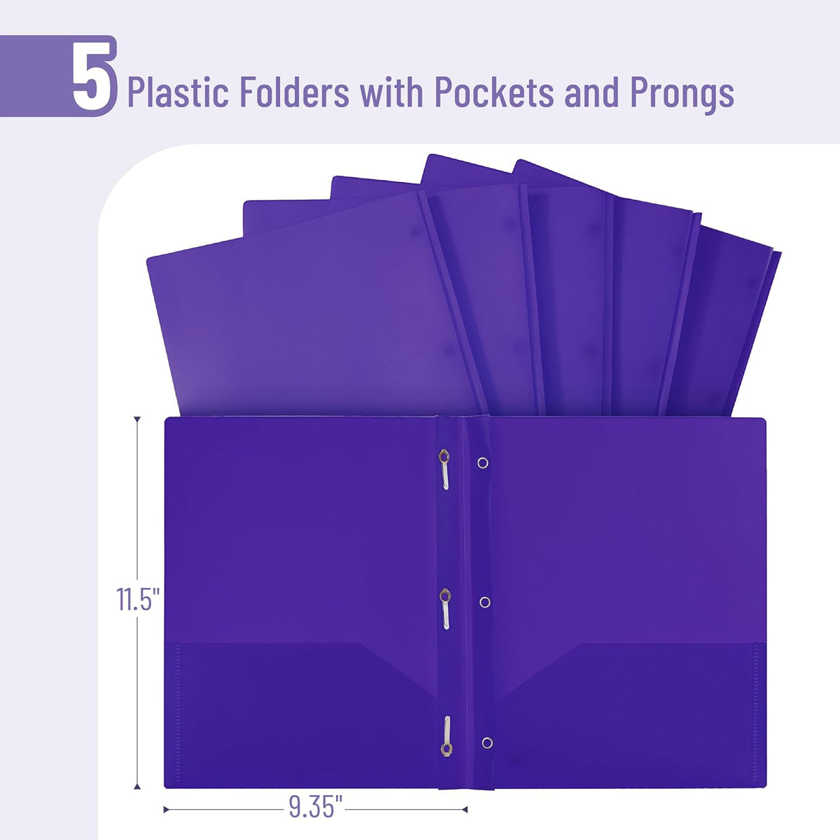 Mr. Pen- Plastic Folders with Pockets and Prongs, 5 Pack, Purple, Pocket Folders, Folders with Prongs