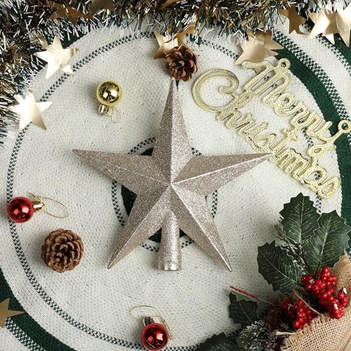 Mr. Pen- Glitter Star Tree Topper, 8-Inch, Champagne Star Christmas Tree Topper Star, Christmas Tree Star Topper