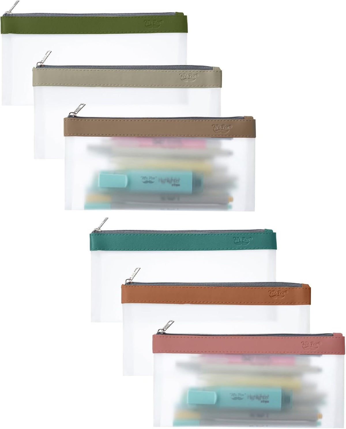 Mr. Pen- Clear Pencil Pouch, 6 Pack, Colorful, Pencil Bags, Clear Makeup Pouch