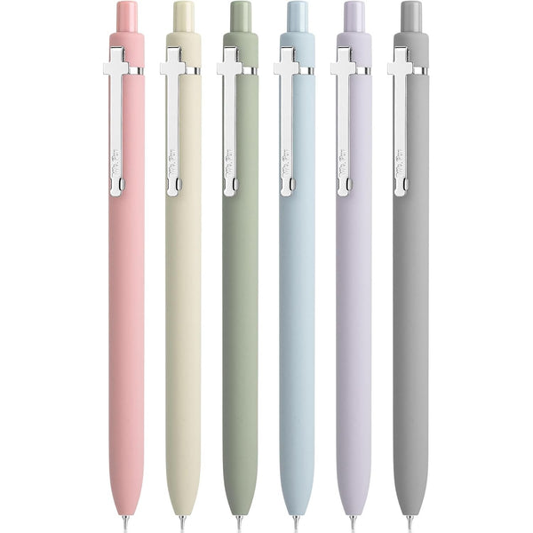 Mr. Pen- Retractable Gel Pens for Journaling, 6 Pack, 0.5 mm Black Ink, Color Barrel with Silver Cross Clip