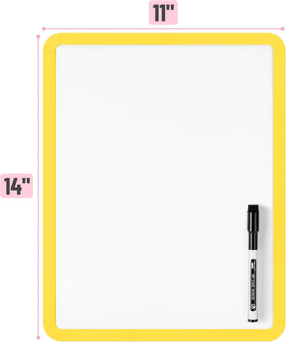 Dry Erase Board, 14” x 11” with a Black Dry Erase Marker, Yellow Frame, Small White Board, White Board for Kids, White Board for Students, Small Dry Erase Board, Mini White Board