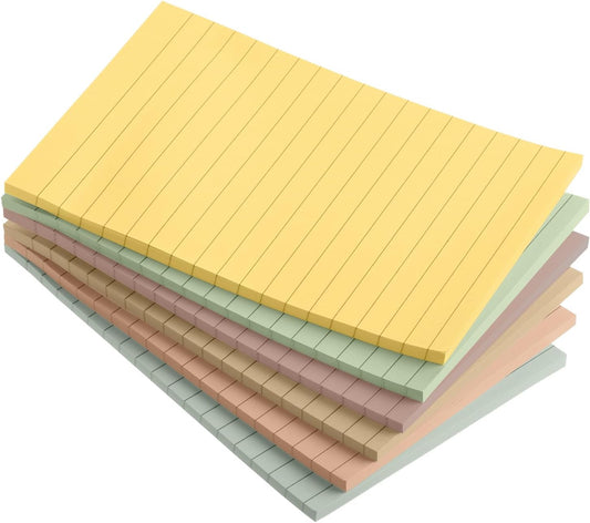 Lined Sticky Notes 4x6, 6 Pads, 45 Sheet/Pads, Vintage Colors, Sticky Notes with Lines, Sticky Note Pads, Sticky Pads, Sticky Notes Lined, Colorful Sticky Notes, Mr Pen Sticky Notes