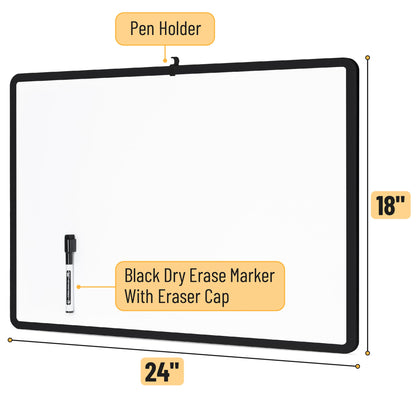 Dry Erase Board, 18” x 24” with a Black Marker, Black Frame, Dry Erase Board for Wall, Magnetic Whiteboard for Wall, Dry Erase Boards, Whiteboards, Magnetic White Board