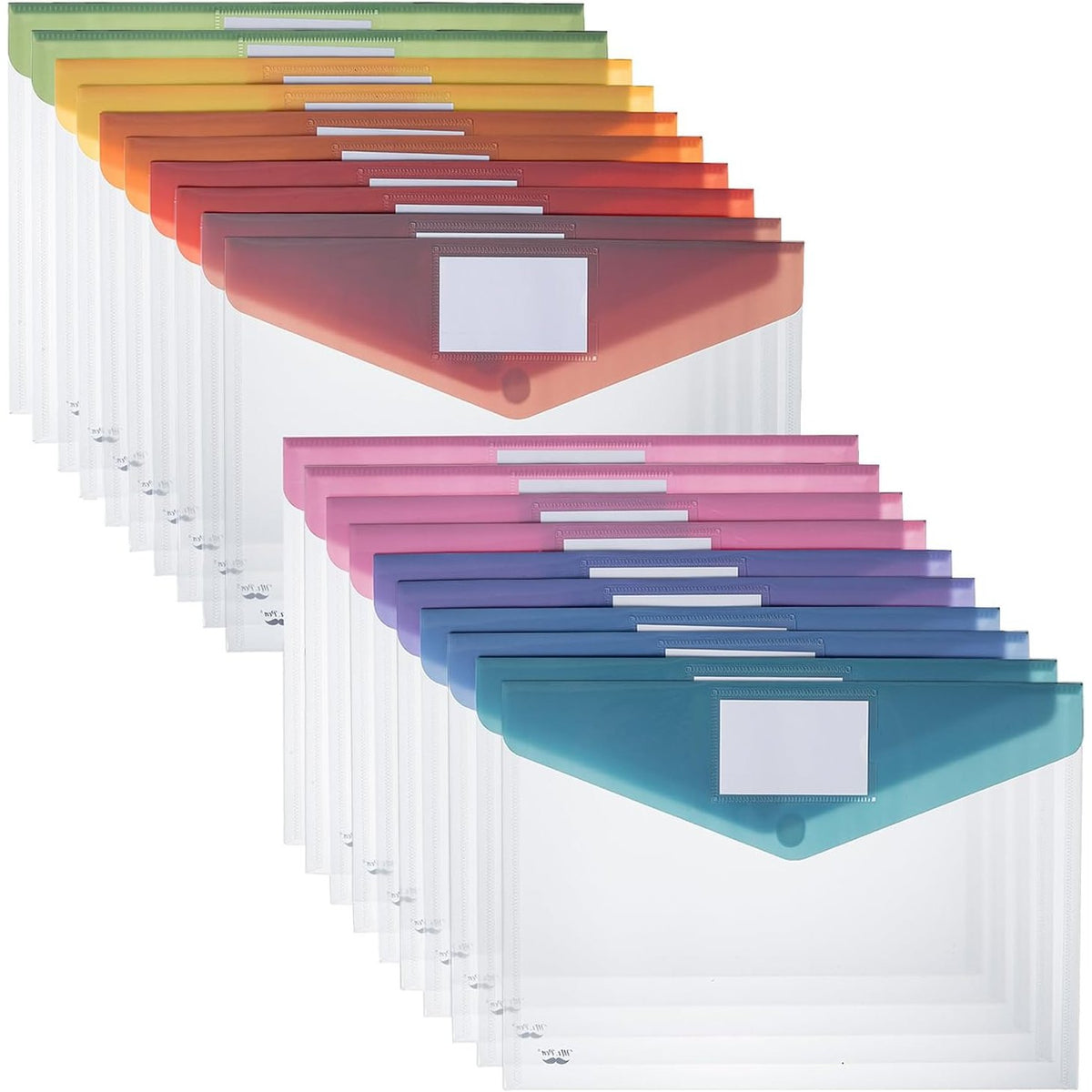 Mr. Pen- Clear Plastic Envelopes with Snap Closure, 20 Pack, A4, Letter Size, Colorful Flaps