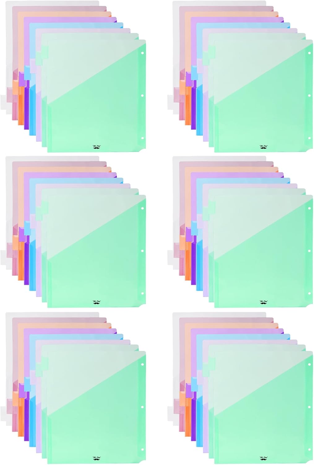 Mr. Pen- Binder Dividers with Pockets and Tabs, 6 Sets, 8 Tabs/Set, Pastel Color