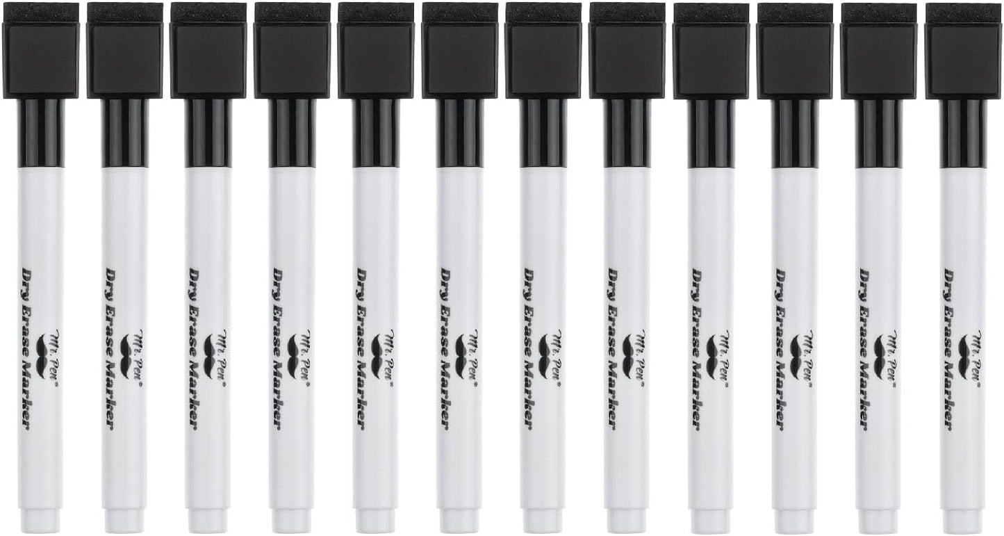 Mr. Pen- Magnetic Dry Erase Markers, 12 Pack, Black Dry Erase Marker, Dry Erase Markers with Eraser Cap