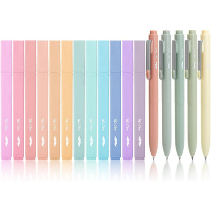 Mr. Pen- Aesthetic Highlighters and Gel Pens, 17 Pack, 12 Muted Pastel Highlighters No Bleed & 5 Black Ink 0.7mm Aesthetic Gel Pens