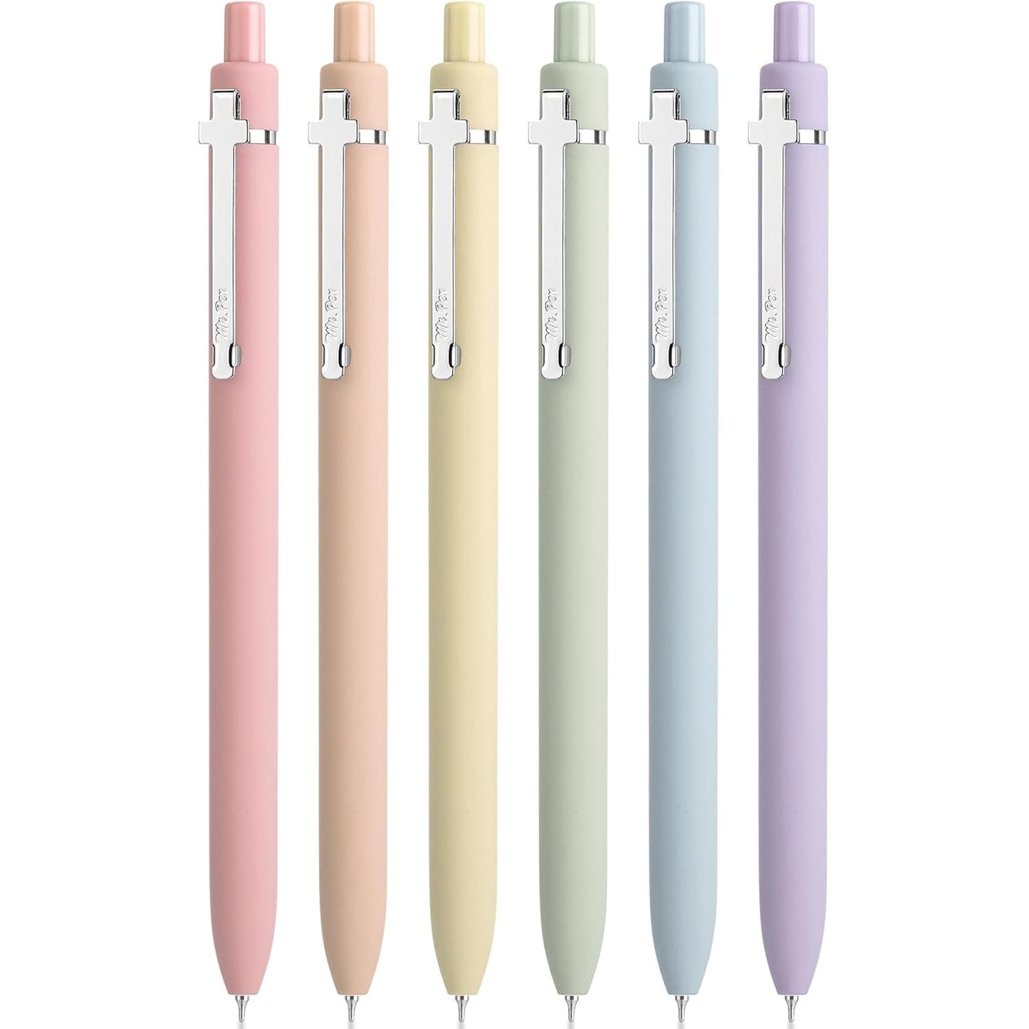 Mr. Pen- Retractable Gel Pens for Journaling, 6 Pack, 0.5 mm Black Ink, Color Barrel with Silver Cross Clip