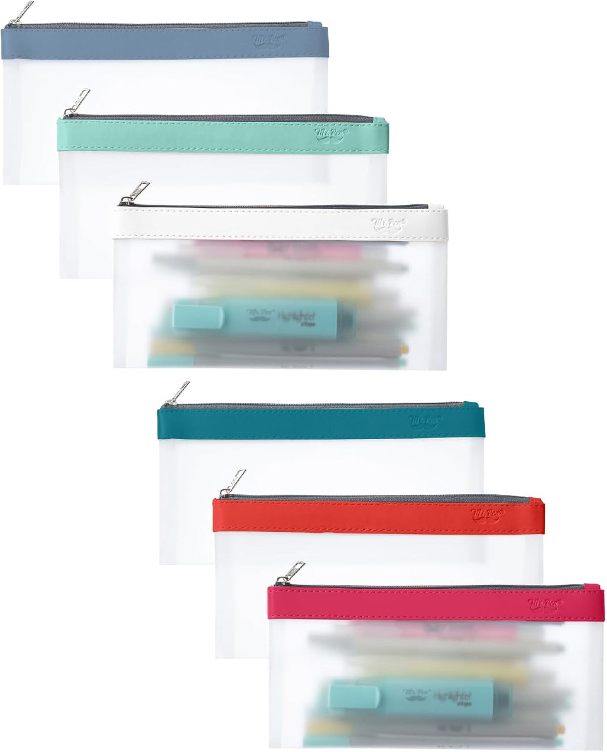 Mr. Pen- Clear Pencil Pouch, 6 Pack, Colorful, Pencil Bags, Clear Makeup Pouch