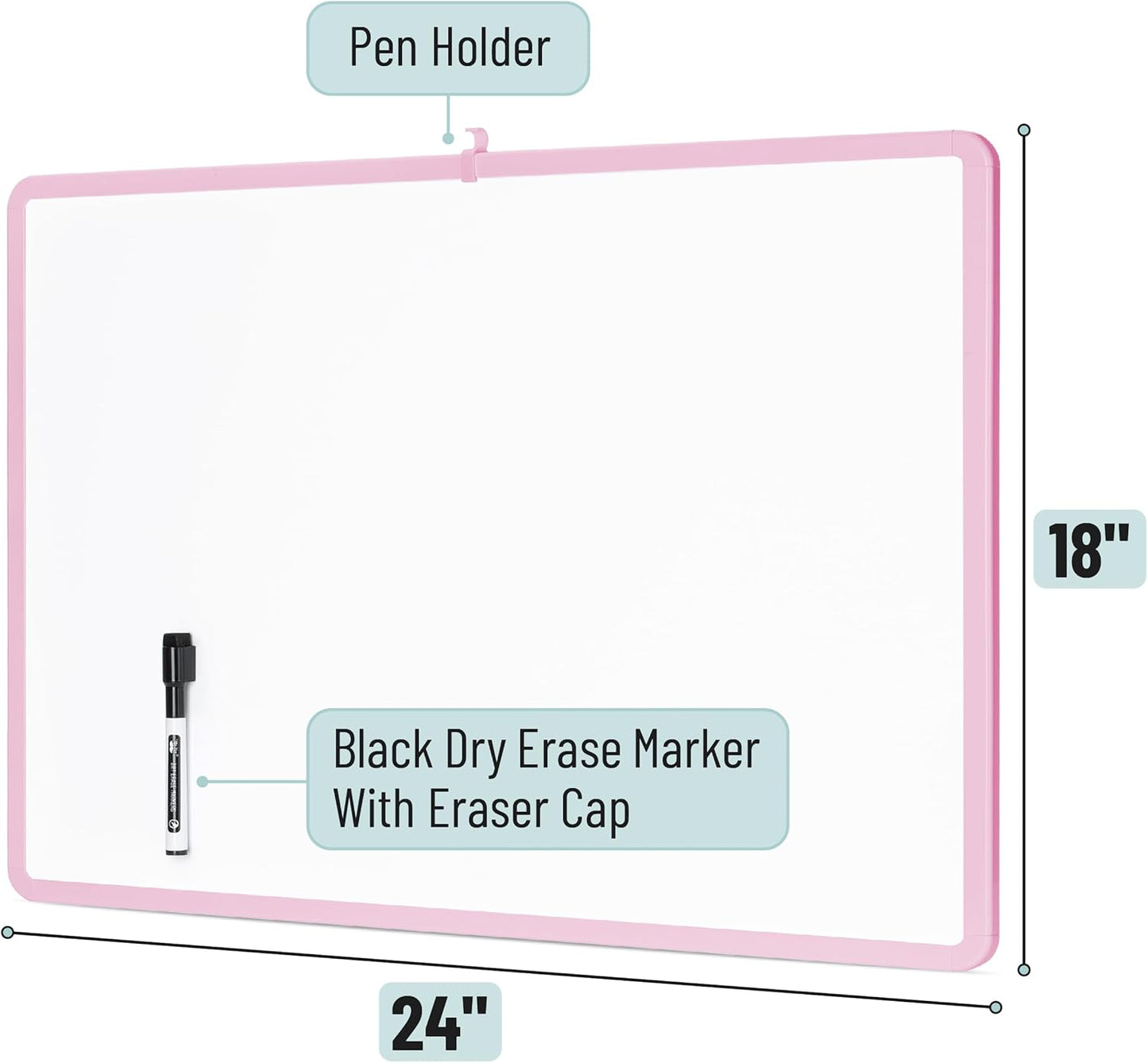 Mr. Pen- Dry Erase Board, 18” x 24” with a Black Marker, Pink Frame, Dry Erase Board for Wall