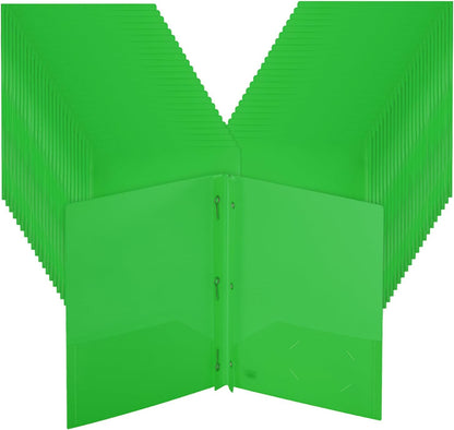 Mr. Pen- Plastic Folders with Pockets and Prongs, 48 Pack, Letter Size, Green