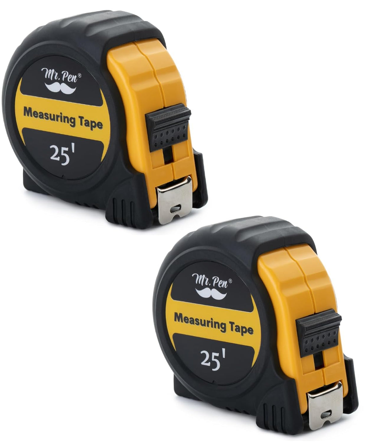 Mr. Pen- Retractable Tape Measure 25 ft, 2 Pack, Yellow, Steel Retractable Measuring Tape with Fractions