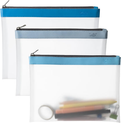 Mr. Pen- Clear Pencil Pouch, 9" x 6.88", 3 Pack, Blue Shades, Large, Pencil Bags