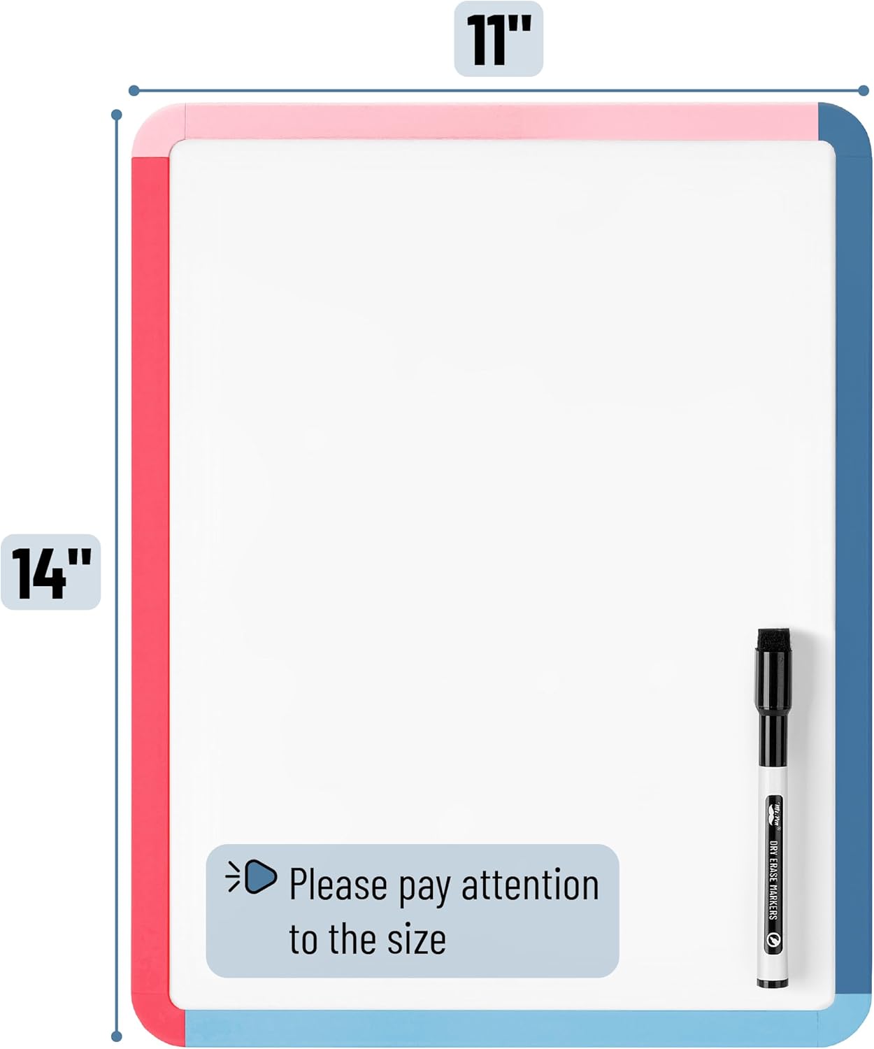 Dry Erase Board, 14" x 11", Colorful Frame, Marker Included