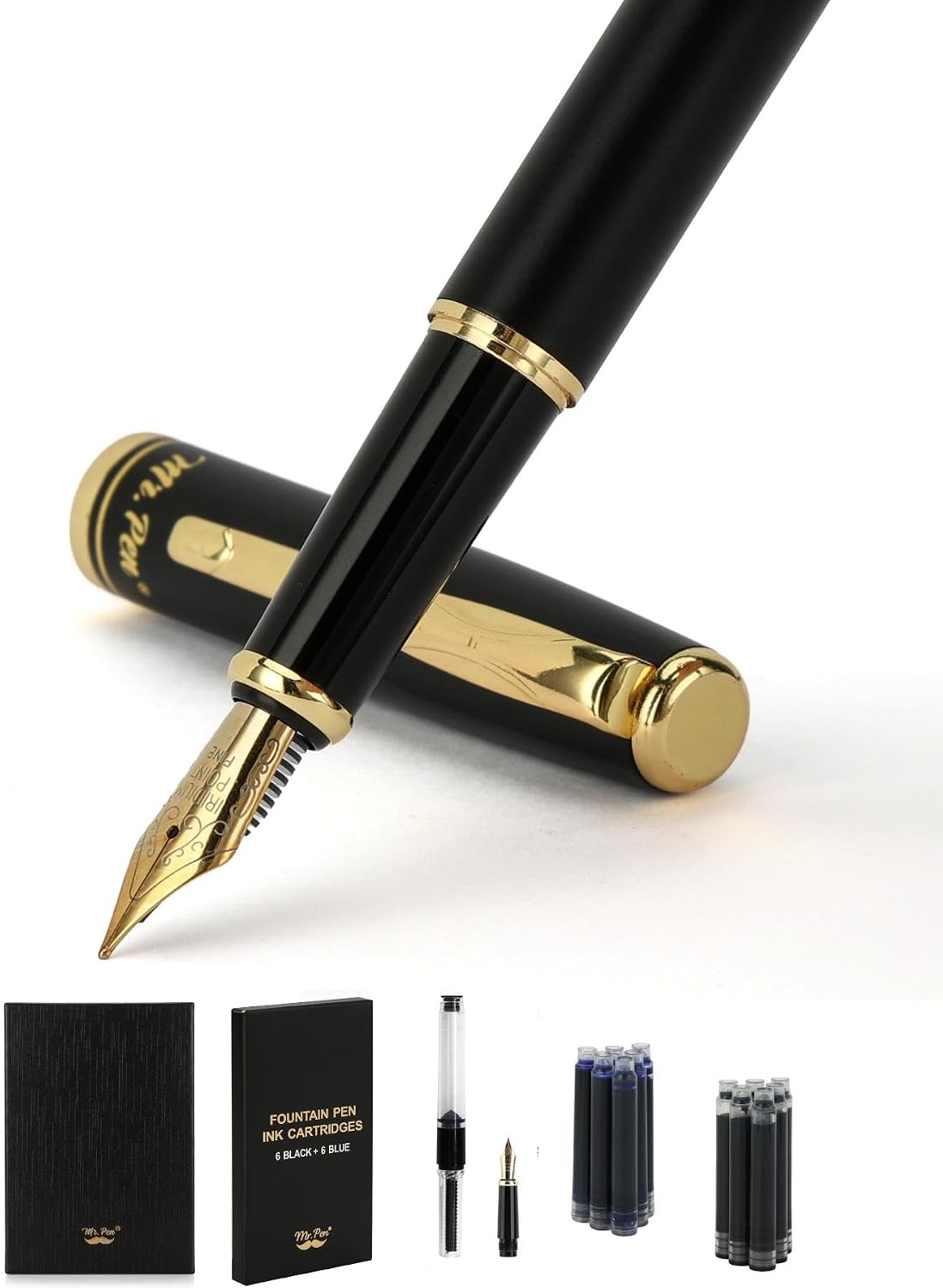 Mr. Pen- Fountain Pen Set, 6 Black & 6 Blue Ink Refills Cartridges