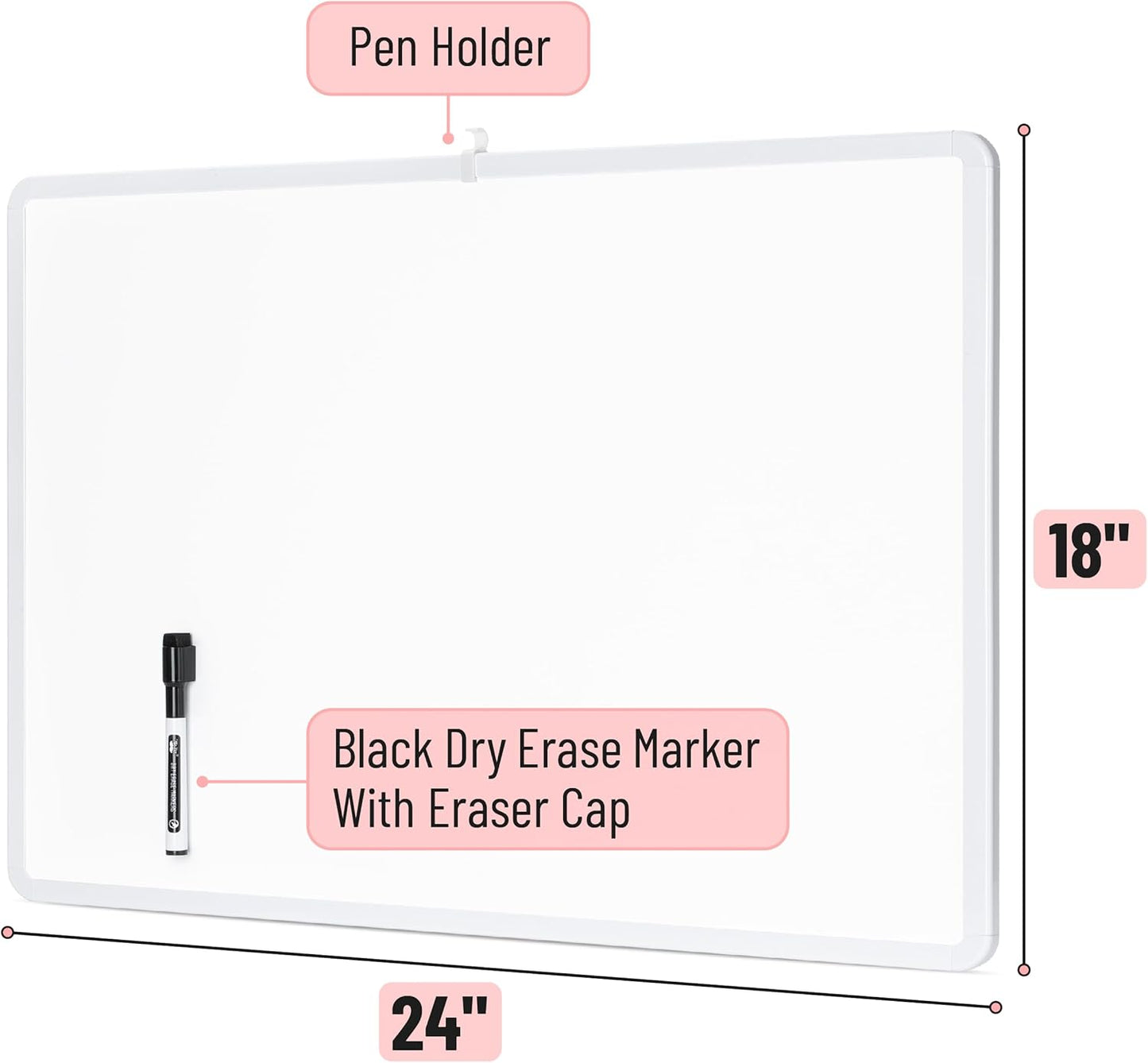 Mr. Pen- Dry Erase Board, 18” x 24” with a Black Marker, White Frame, Dry Erase Board for Wall