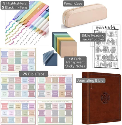 Mr. Pen- ESV Journaling Bible Kit for Women, Aesthetic Highlighters and Black Ink Gel Pens, Tabs, 3x3 Inch Transparent Sticky Notes, Bible Reading Tracker, Silicone Pencil Case, Bible Study Supplies