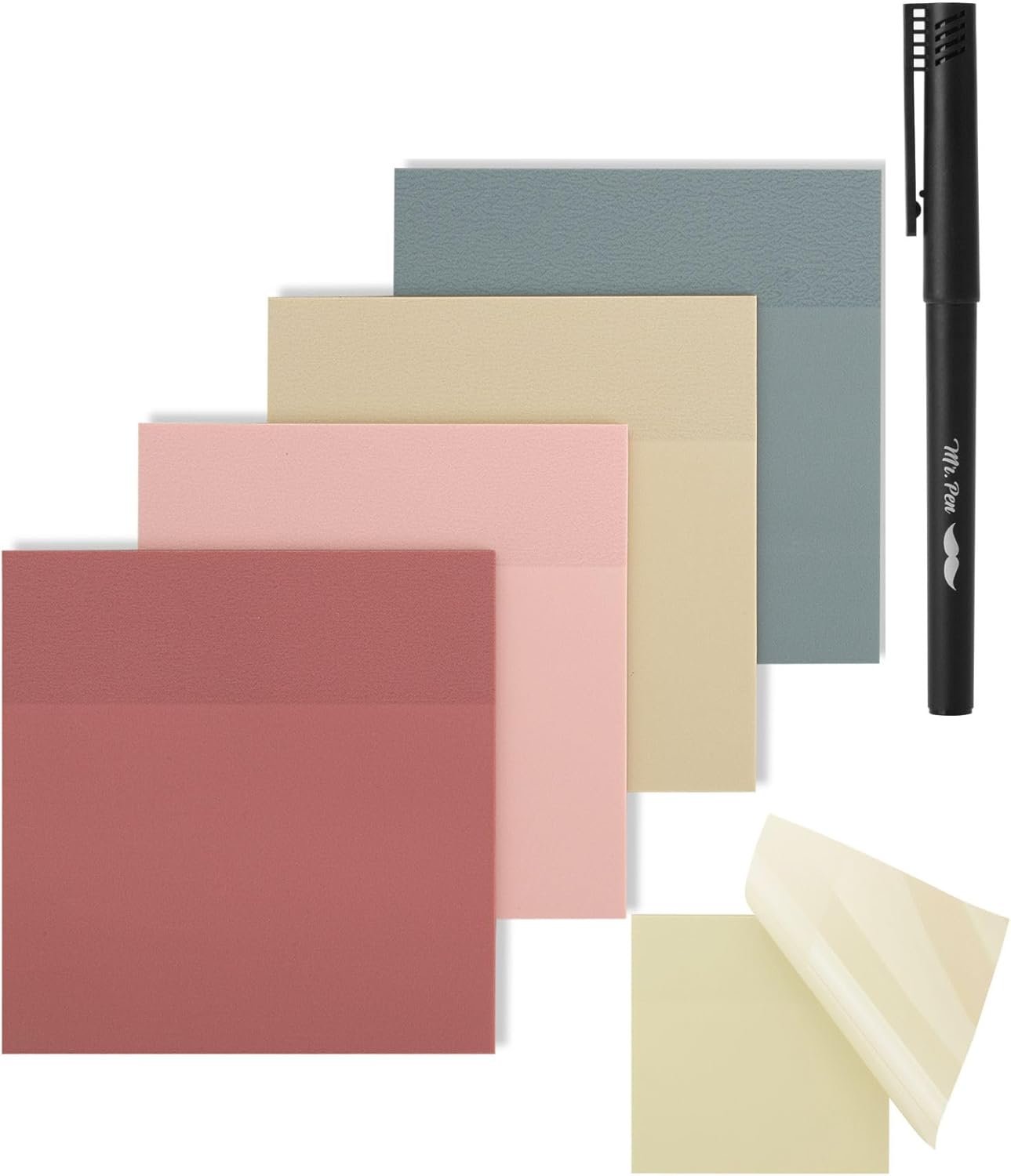 Mr. Pen- Transparent Sticky Notes, 3x3, 200 Sheets, Vintage Colors