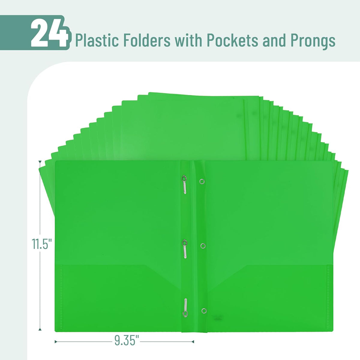 Mr. Pen- Plastic Folders with Pockets and Prongs, 24 Pack, Letter Size, Green