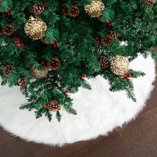 Mr. Pen- Christmas Tree Skirt 36 inches, White Faux Fur Christmas Tree Skirts, White Tree Skirt