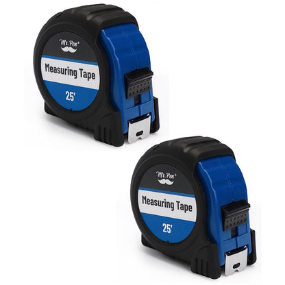 Mr. Pen- Retractable Tape Measure 25 ft, 2 Pack, Dark Blue, Steel Retractable Measuring Tape with Fractions