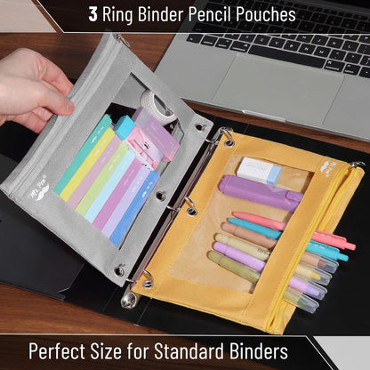 Mr. Pen- Bulk Pencil Pouch for 3 Ring Binder, 36 Pack, Smooth Zipper Clear Window, Large Capacity Pencil Case with 3 Reinforced Grommets for School, Office, Supplies Storage