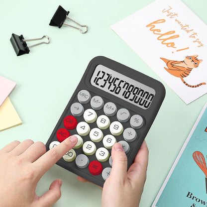 Mechanical Switch Calculator, 12-Digit, Large LCD, Grey, Round Keys