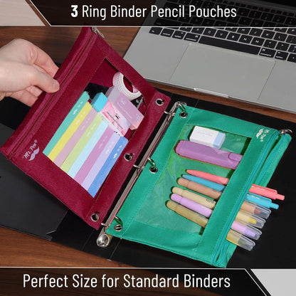 Mr. Pen- Bulk Pencil Pouch for 3 Ring Binder, 36 Pack, Smooth Zipper Clear Window, Large Capacity Pencil Case with 3 Reinforced Grommets for School, Office, Supplies Storage