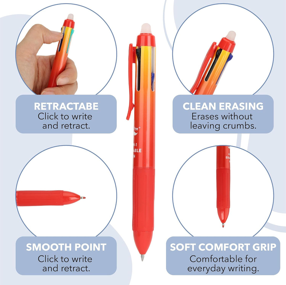 Mr. Pen- Erasable Multicolor Pen, 4-in-1, 5 Pack, Colorful Ink