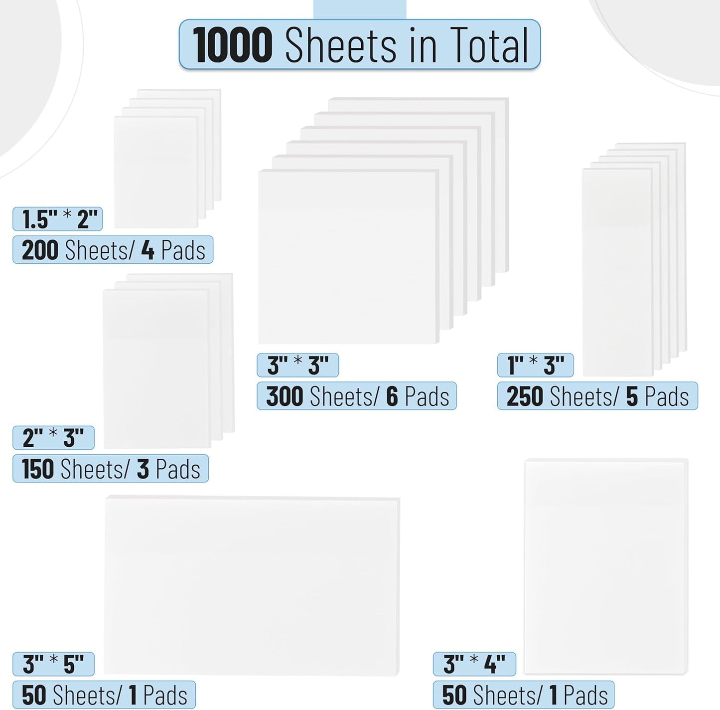 Mr. Pen- Transparent Sticky Notes Set, 1000 Sheets, 6 Sizes
