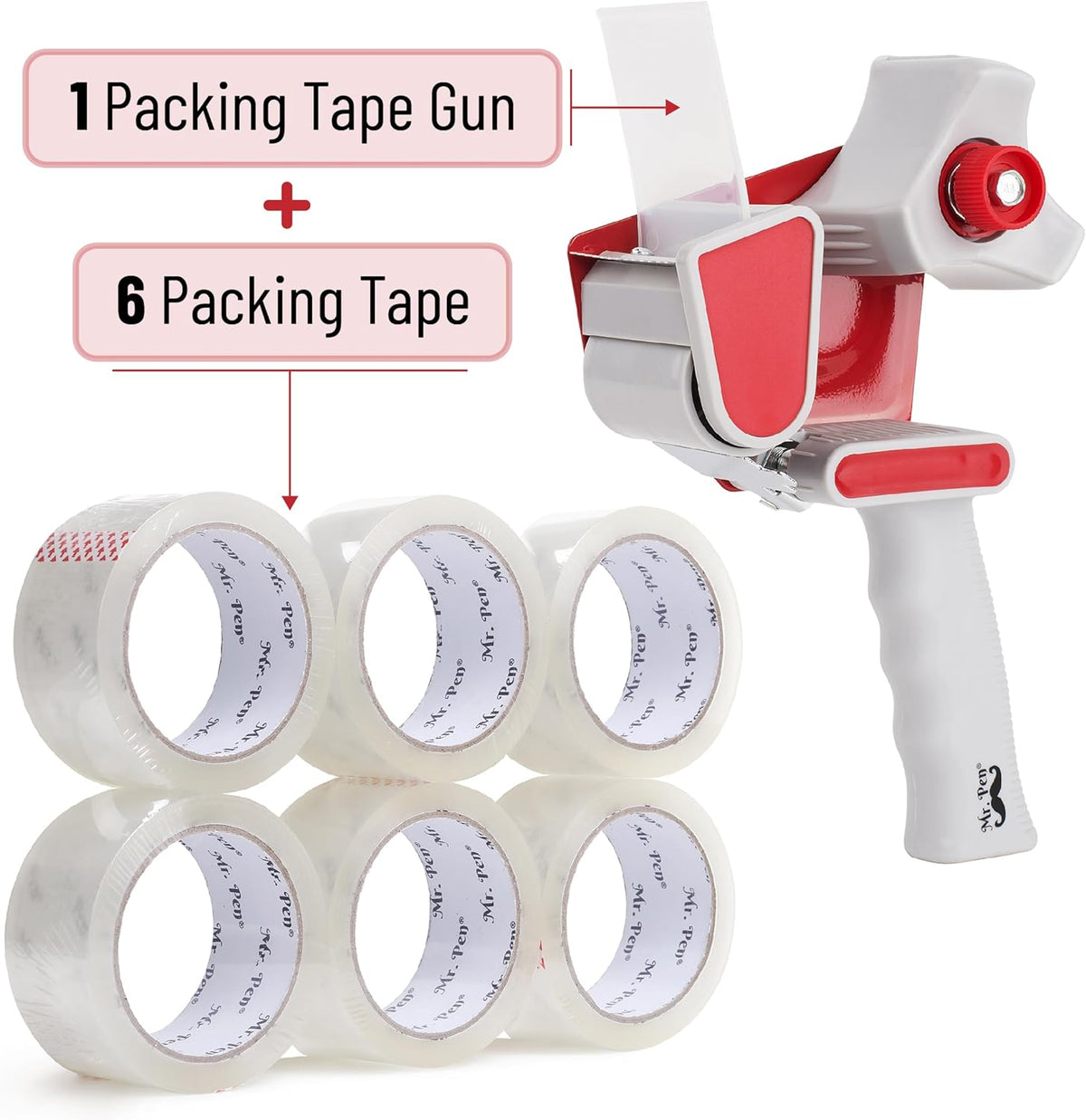 Mr. Pen- Packing Tapes, 1.88" Wide, 60 Yard, 6 Pack with 1 Dispenser Gun, 2 inch