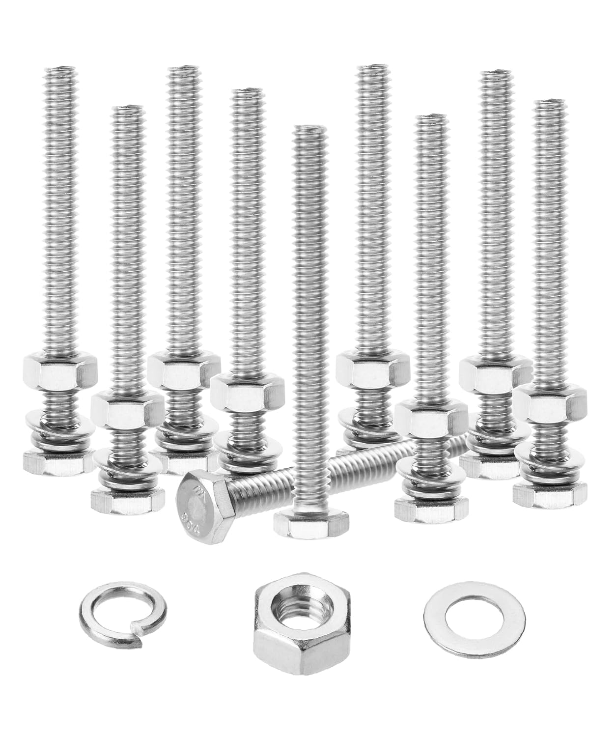 Mr. Pen- Nuts and Bolts Set, 1/4"-20x2-1/2, 10 Sets, Stainless Steel, Hex Head Nut and Bolt Set