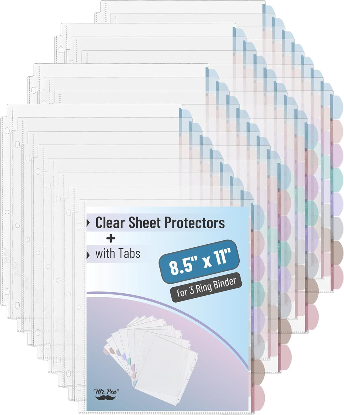 Mr. Pen- Clear Sheet Protectors with Tabs, 8 Tabs, 32 Sets, Clear Plastic Dividers for 3 Ring Binder