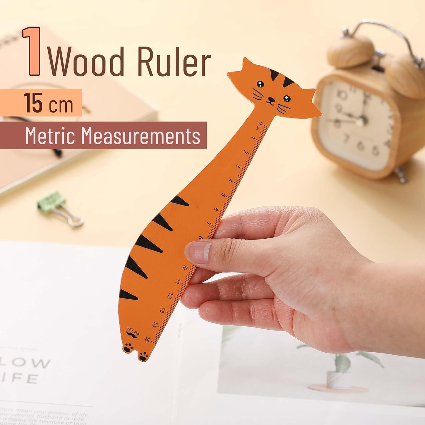 Mr. Pen- Wooden Ruler, 15cm, Tiger Wood Ruler, Centimeter Ruler, mm Ruler