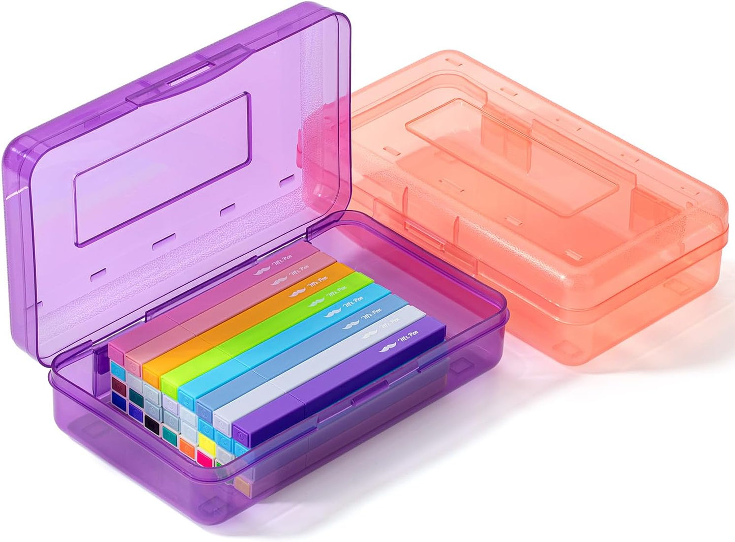 Mr. Pen- Pencil Box, 2 Pack, Purple & Orange, Plastic Pencil Box Case, Pencil Case, Crayon Box