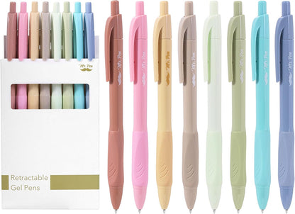 Mr. Pen- Retractable Gel Pens, 8 Pack, Black Ink, Soft Grip, Soft Pastel Barrel Gel Pens Fine Point 0.5mm, Retractable Pens